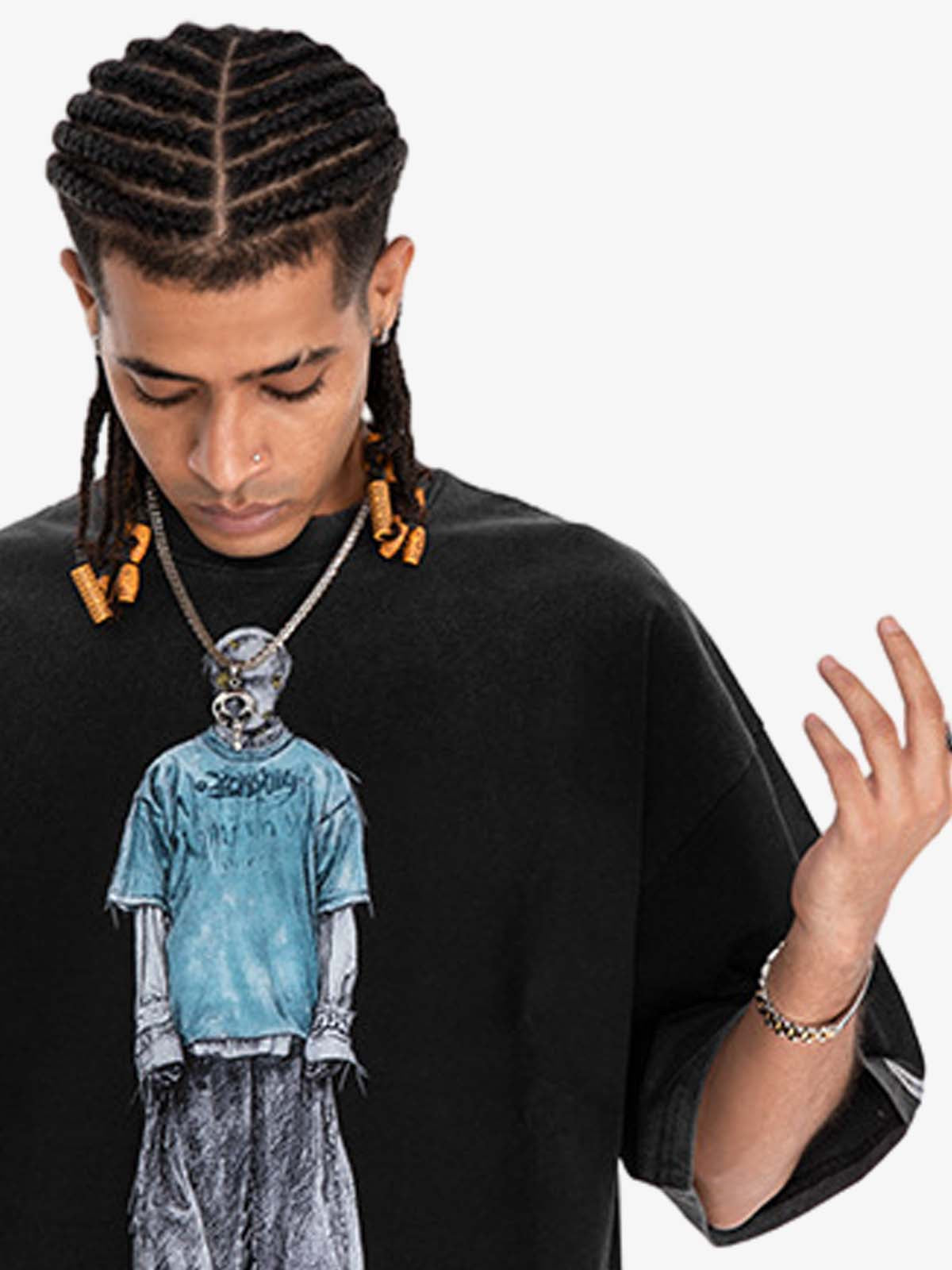 Vintage Washed Skeleton Graphic Oversized T-Shirt
