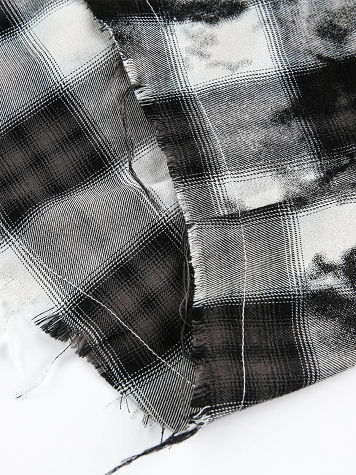 Vintage Wash Plaid Spray Dye Raw Hem Shirt