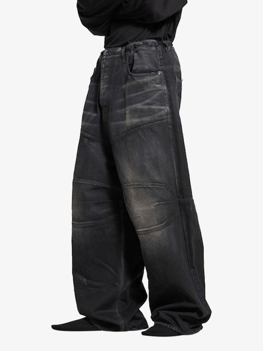 Distressed Drawstring Knee-Length Washed Baggy Jeans