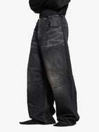 Distressed Drawstring Knee-Length Washed Baggy Jeans