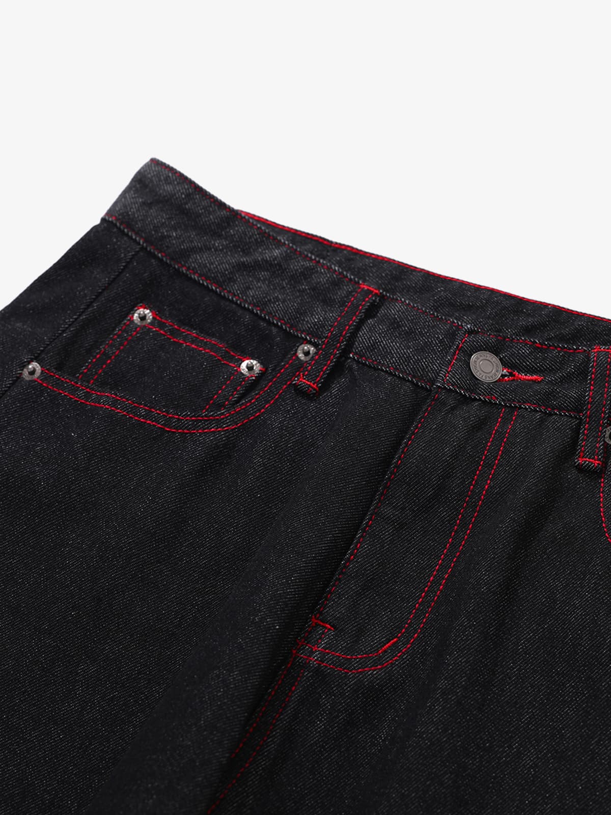 Retro Red Contrast Stitching Pocket Barrel Jeans