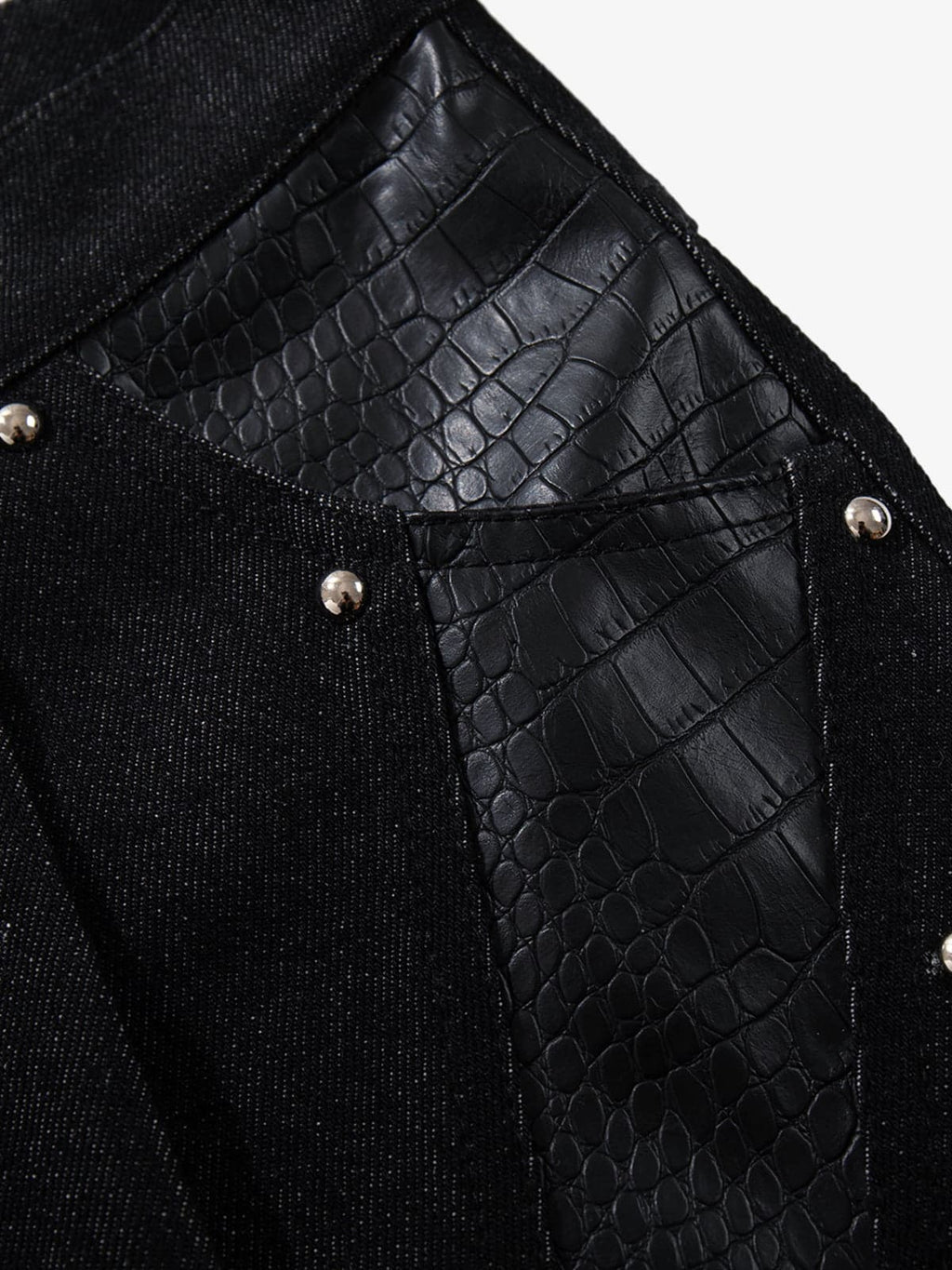 Croc Embossed Pocket Rivet Wide Leg Denim Jeans