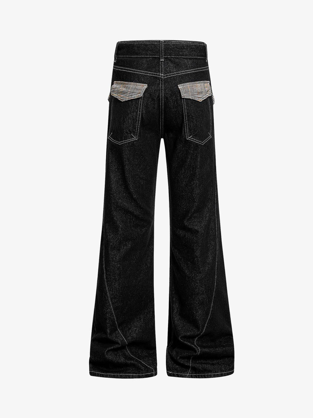 Vintage Plaid-Trim Tape-Belt Jeans