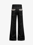 Vintage Plaid-Trim Tape-Belt Jeans