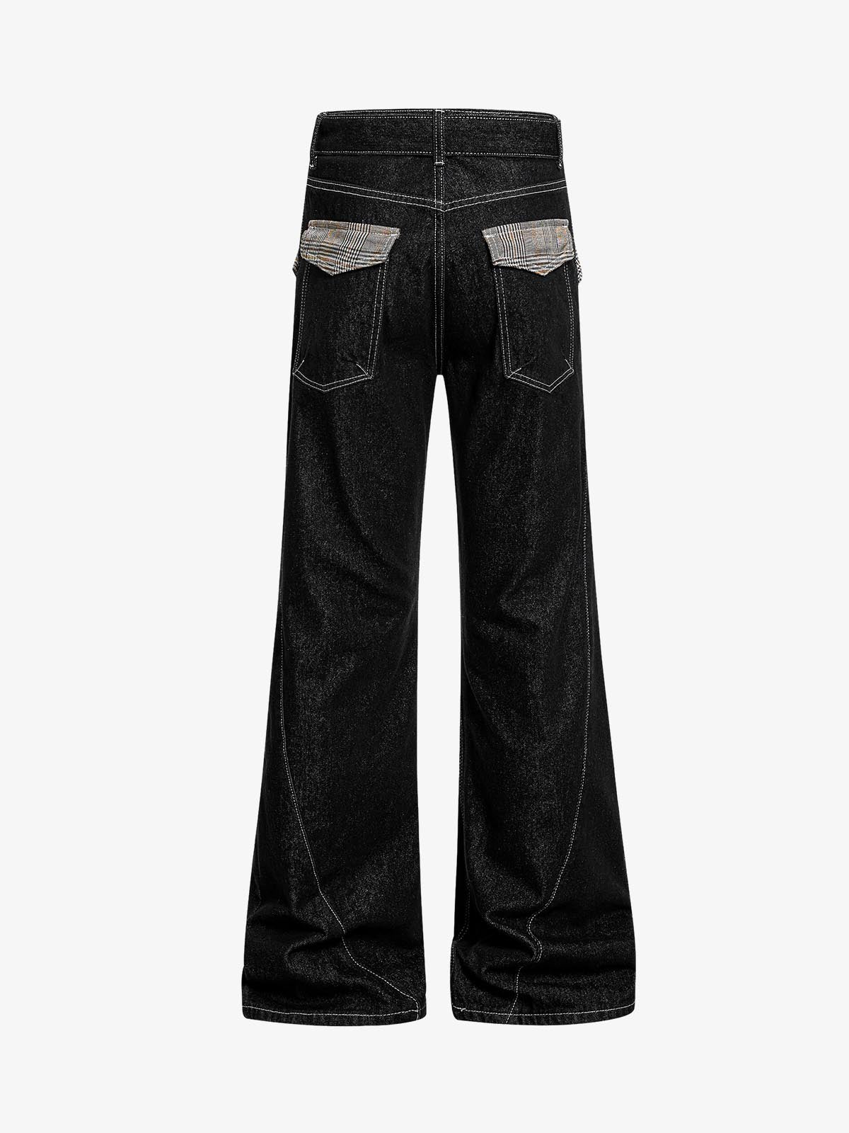 Vintage Plaid-Trim Tape-Belt Jeans