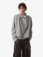 Button Detail Striped Panel Faux Layered Jacket