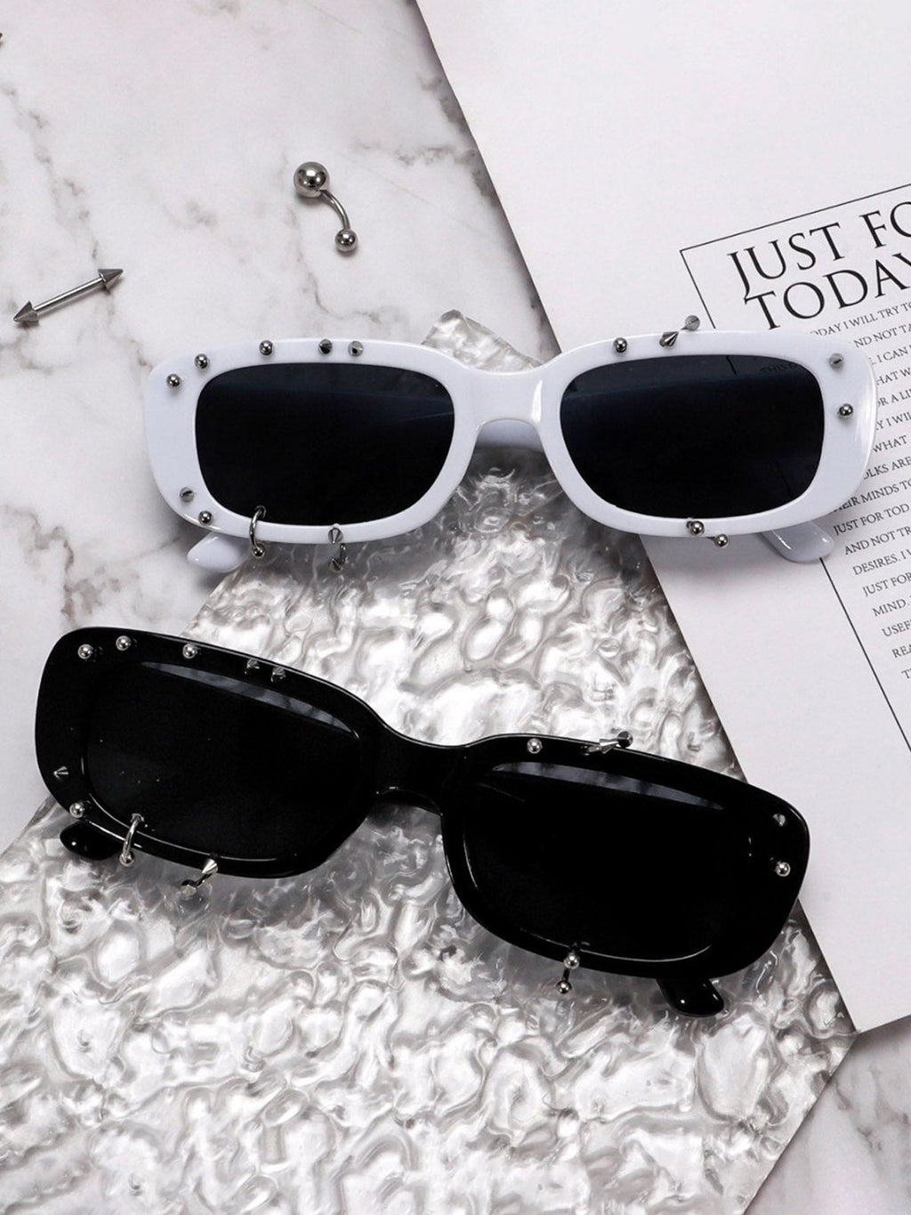 Retro Punk Studded Small Square Frame Sunglasses