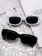 Retro Punk Studded Small Square Frame Sunglasses