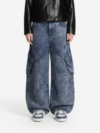 Vintage Washed Multi-Pocket Barrel Jeans