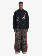 Fun Distressed Raw-Edge Printed Long-Sleeved Shirt