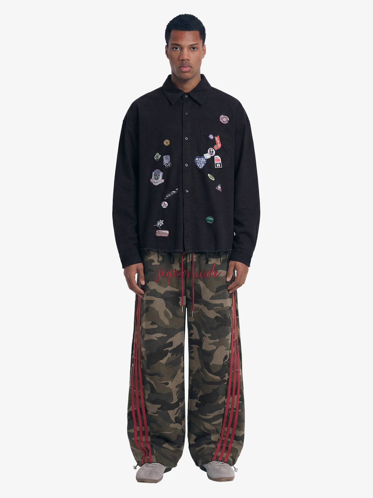 Fun Distressed Raw-Edge Printed Long-Sleeved Shirt