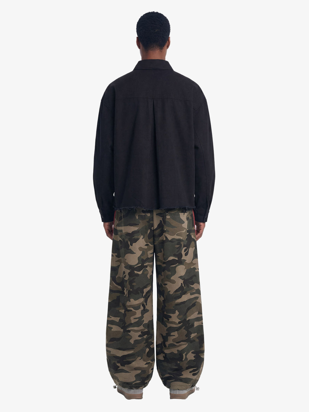 Fun Distressed Raw-Edge Printed Long-Sleeved Shirt