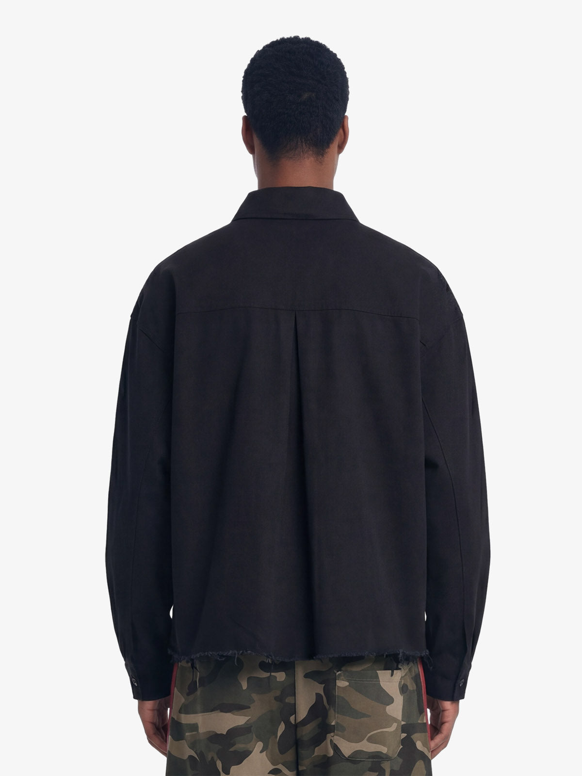 Fun Distressed Raw-Edge Printed Long-Sleeved Shirt