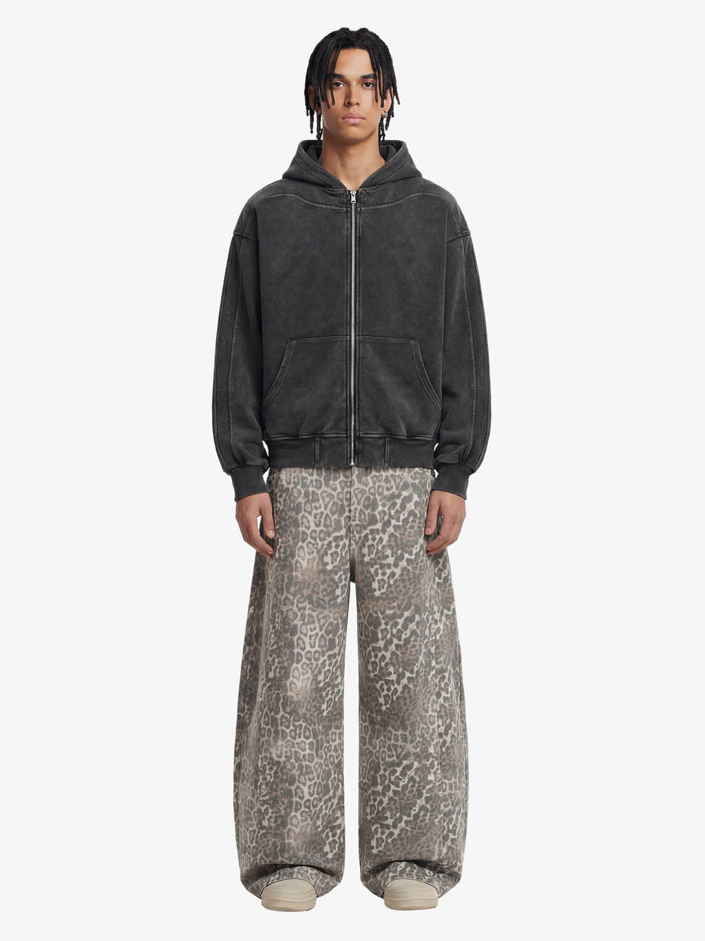 Street Leopard Camouflage Pleated Barrel Jeans