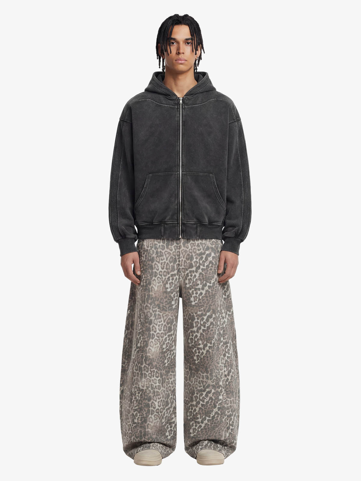 Street Leopard Camouflage Pleated Barrel Jeans