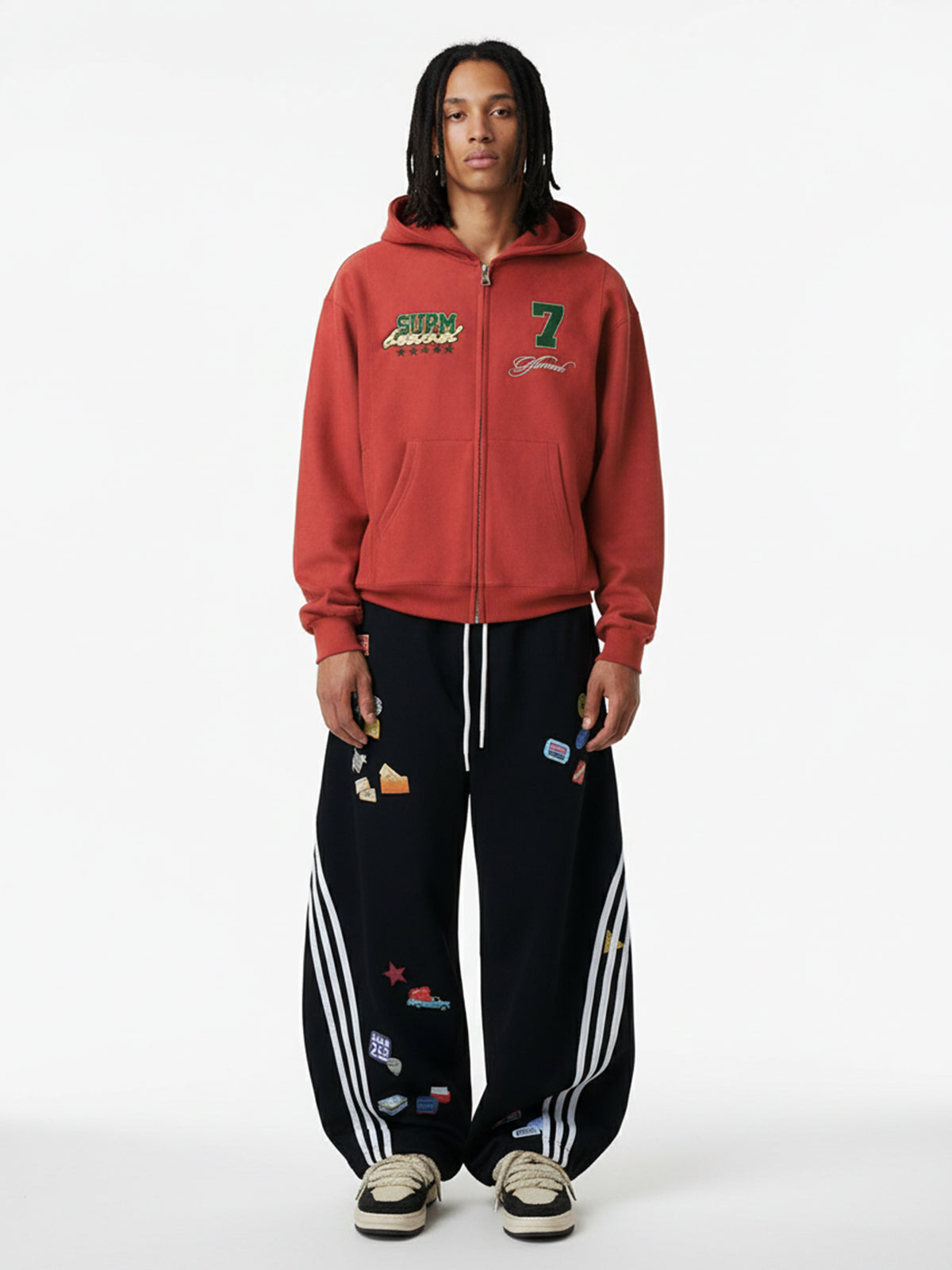 Suede Letter Embroidered Cropped Zip-Up Hoodie