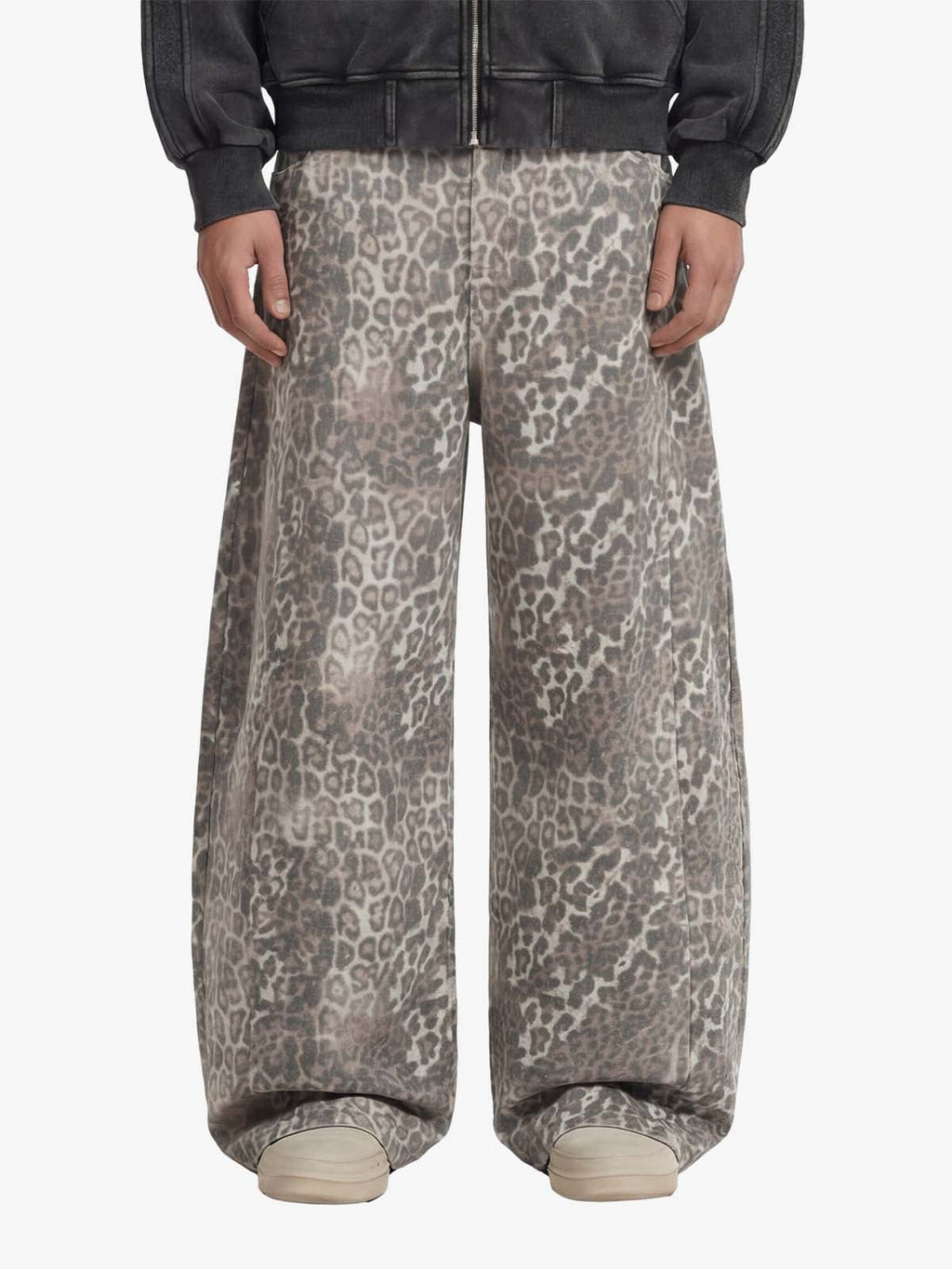 Street Leopard Camouflage Pleated Barrel Jeans