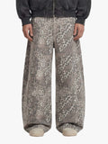 Street Leopard Camouflage Pleated Barrel Jeans