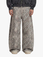 Street Leopard Camouflage Pleated Barrel Jeans