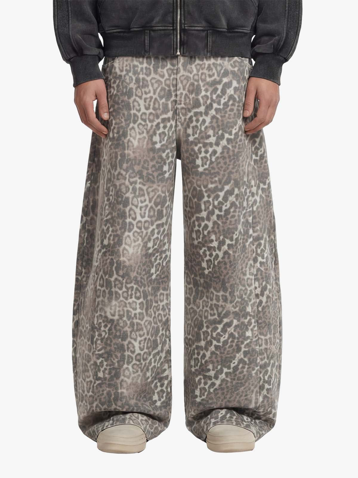 Street Leopard Camouflage Pleated Barrel Jeans