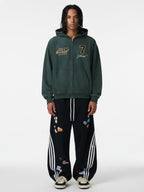 Suede Letter Embroidered Cropped Zip-Up Hoodie