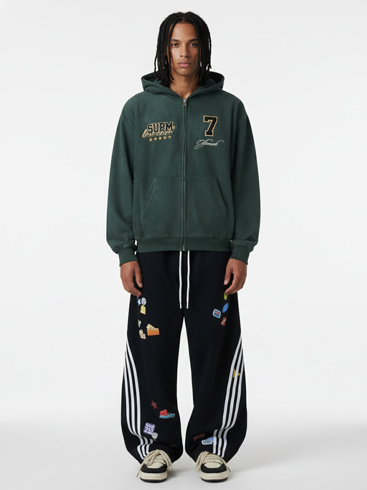Suede Letter Embroidered Cropped Zip-Up Hoodie