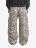 Street Leopard Camouflage Pleated Barrel Jeans