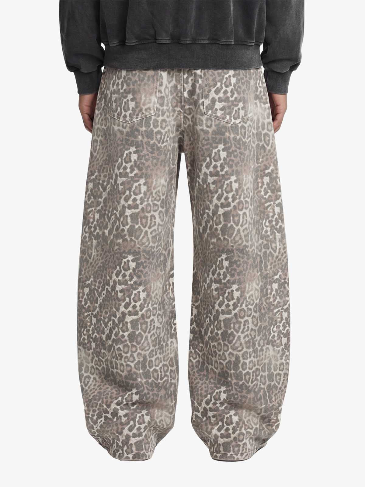 Street Leopard Camouflage Pleated Barrel Jeans