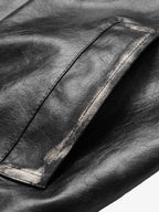 Retro Leather Stand-Collar Elastic Hem Jacket
