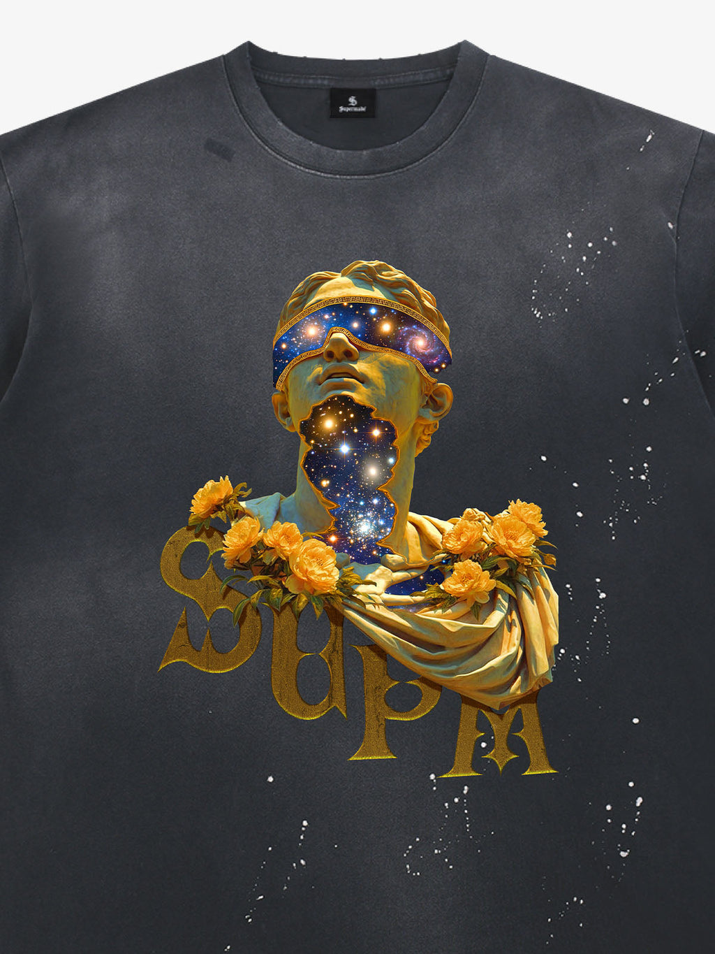 Washed Splash Ink Cosmic Statue Print Galaxy Art T-Shirt