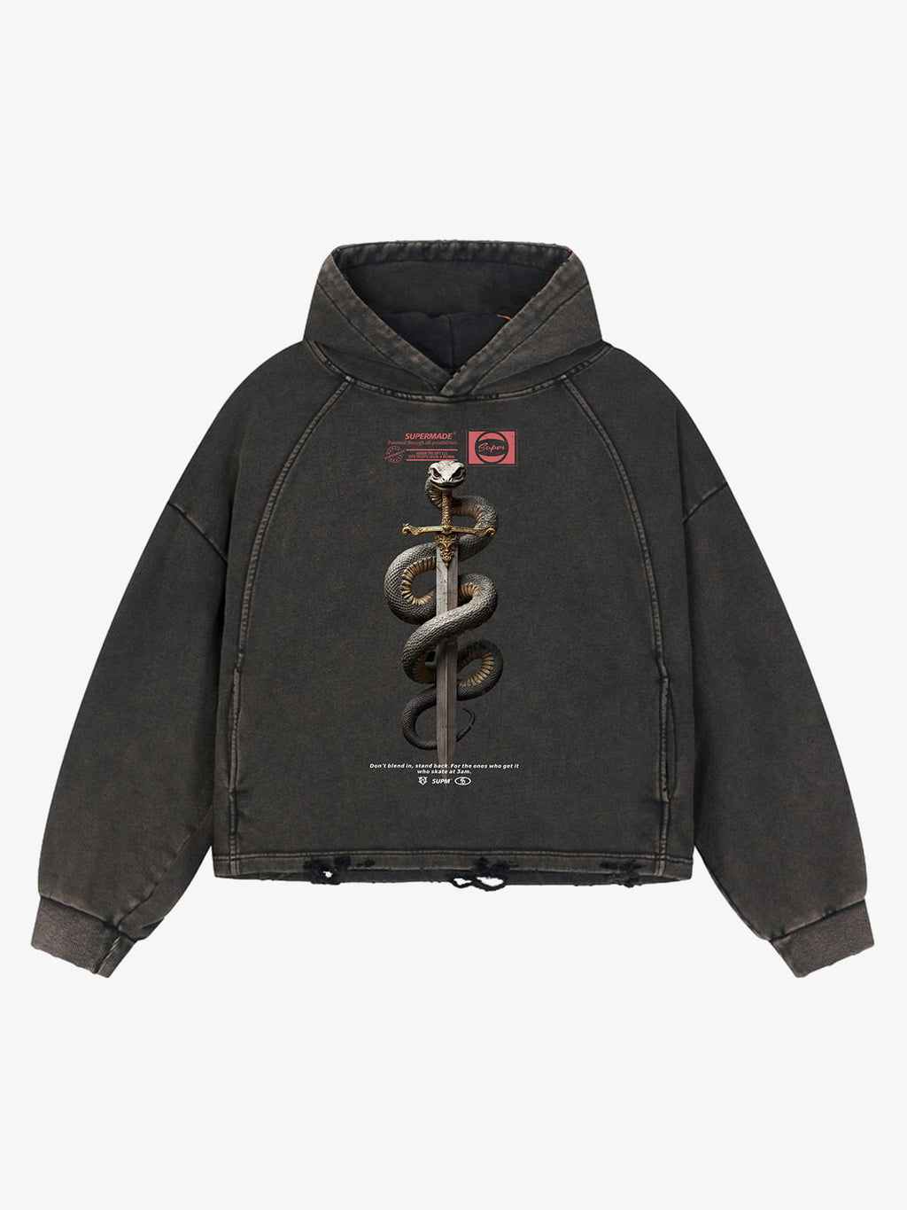 Vintage Washed Snake Staff Graphic Hoodie