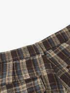Vintage Plaid Pleated Multi-Pocket Cargo Casual Pants - 2524