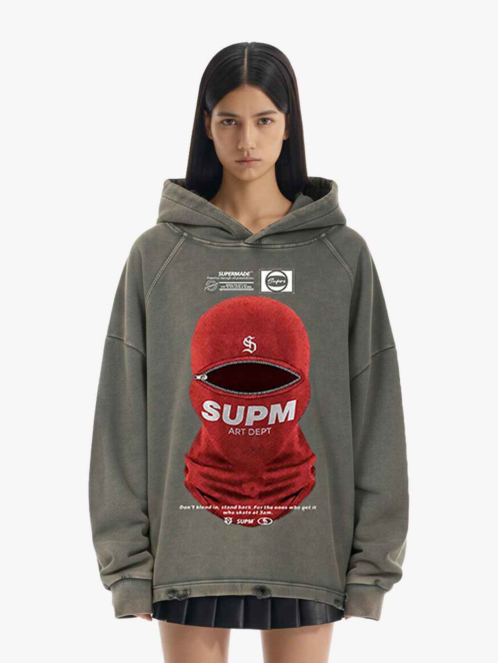 Retro Bandit Hat Graphic Distressed Cropped Hoodie