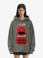 Retro Bandit Hat Graphic Distressed Cropped Hoodie