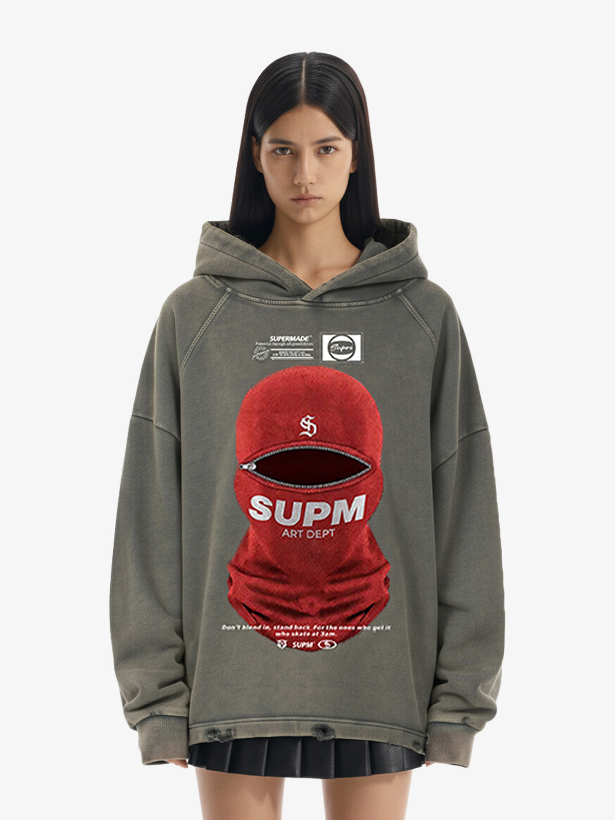 Retro Bandit Hat Graphic Distressed Cropped Hoodie