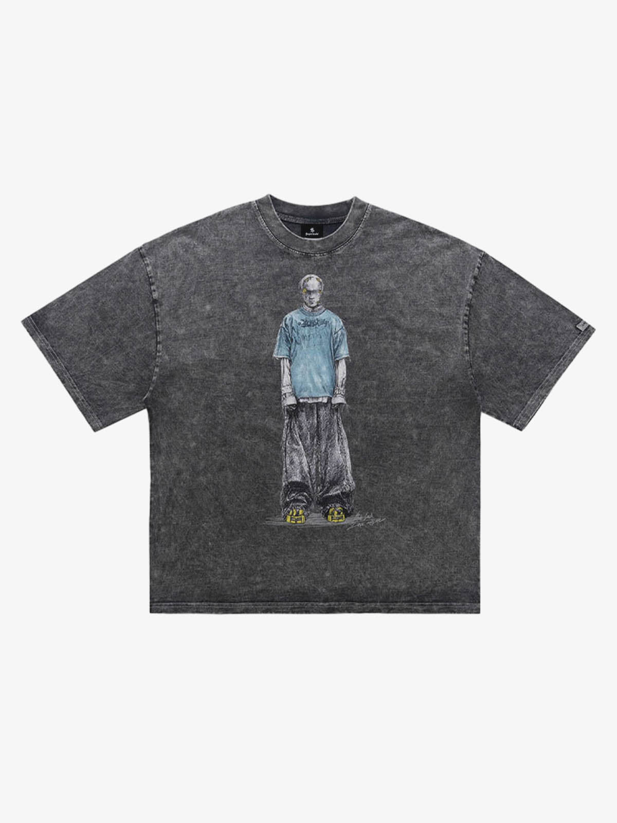 Vintage Washed Skeleton Graphic Oversized T-Shirt