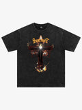 Washed Gothic Cross Graphic T-Shirt