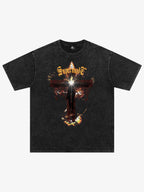 Washed Gothic Cross Graphic T-Shirt