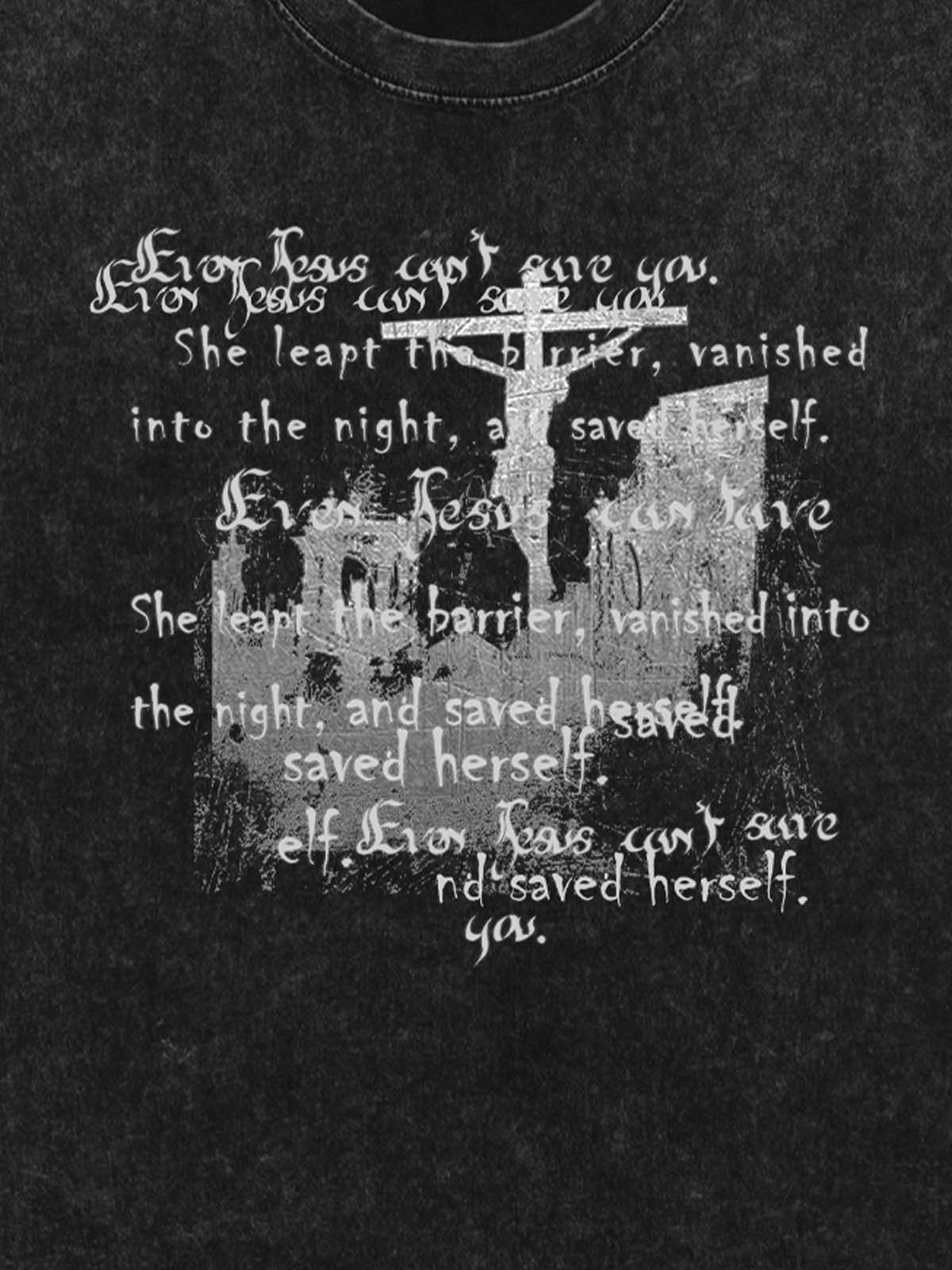 Washed Cross Overlay Text Graphic T-Shirt