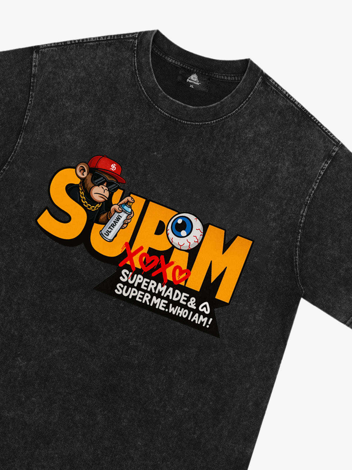 SUPM Trendy Hip-Hop Monkey Graffiti Font T-Shirt