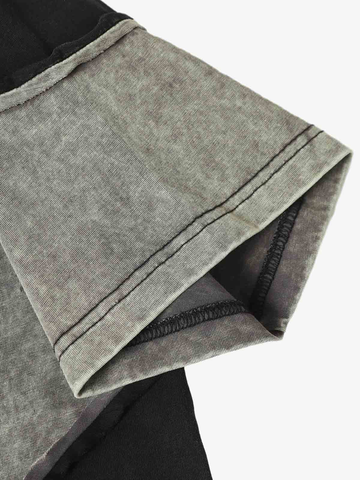 Washed Asymmetric Raw Edge Panel Knit T-Shirt