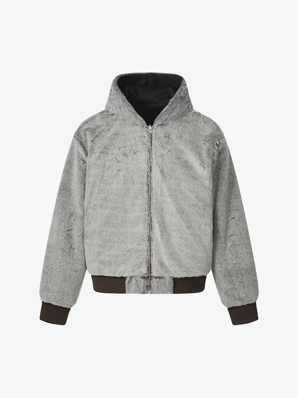 Retro Reversible Fleece Lined Zip-up Hooded Jacket