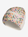 Rhinestone Embellished Ribbed Knit Beanie Hat