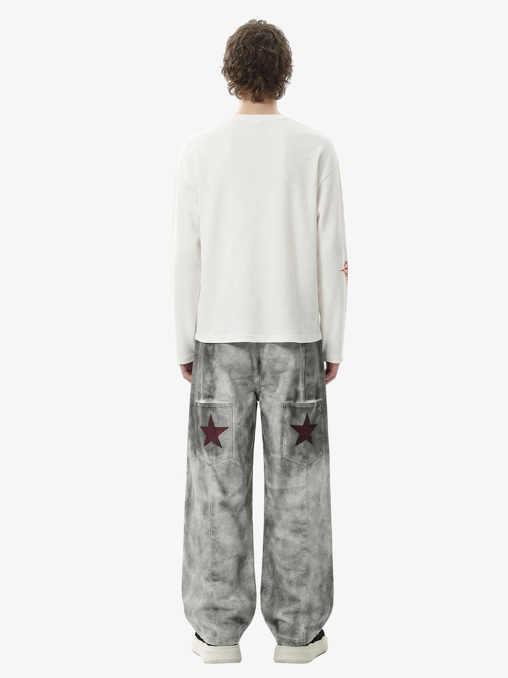 Letter Print Waffle Cross Long-Sleeved T-Shirt