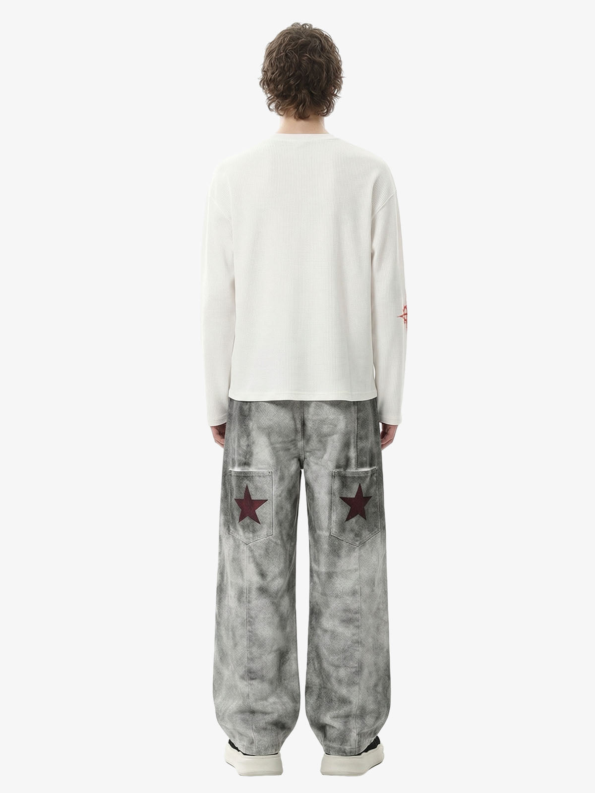 Letter Print Waffle Cross Long-Sleeved T-Shirt