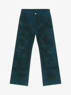 Airbrush Print Sleeveless Vest & Straight Leg Jeans Set