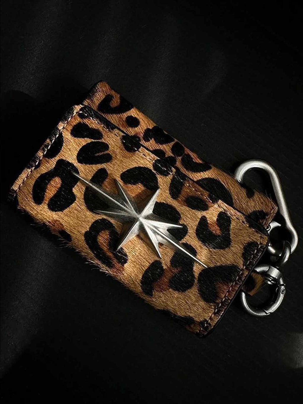 Streetwear Star Emblem Leather&Leopard Keychain Card Holder