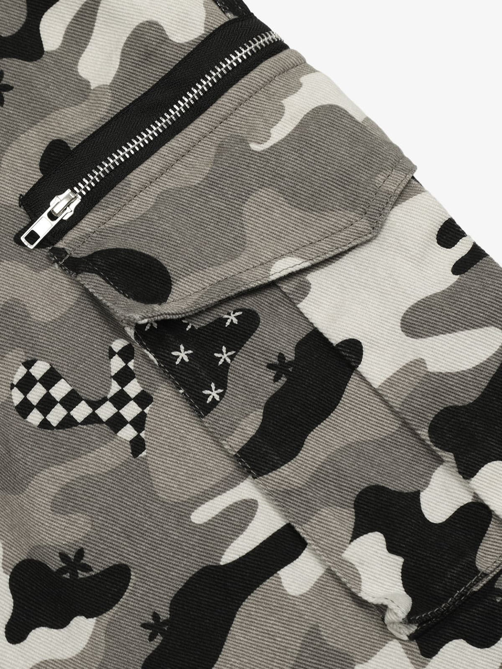Checkerboard Patches Camo Cargo Flared Pants