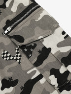 Checkerboard Patches Camo Cargo Flared Pants