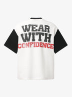 Heart Slogan Graphic Contrast Sleeve Waffle Knit T-Shirt